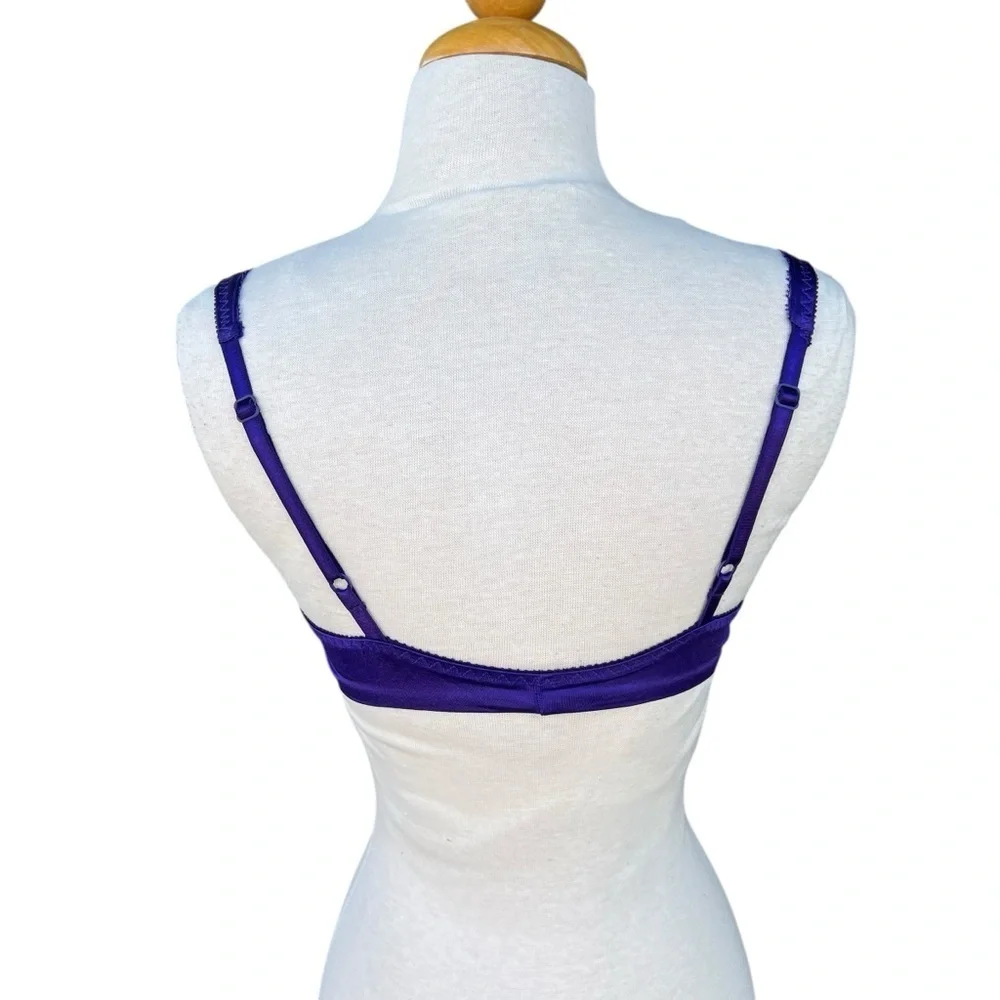 VTG Victoria’s Secret Good Label Bra Purple Jacquard Scroll Lace Front Close 80s